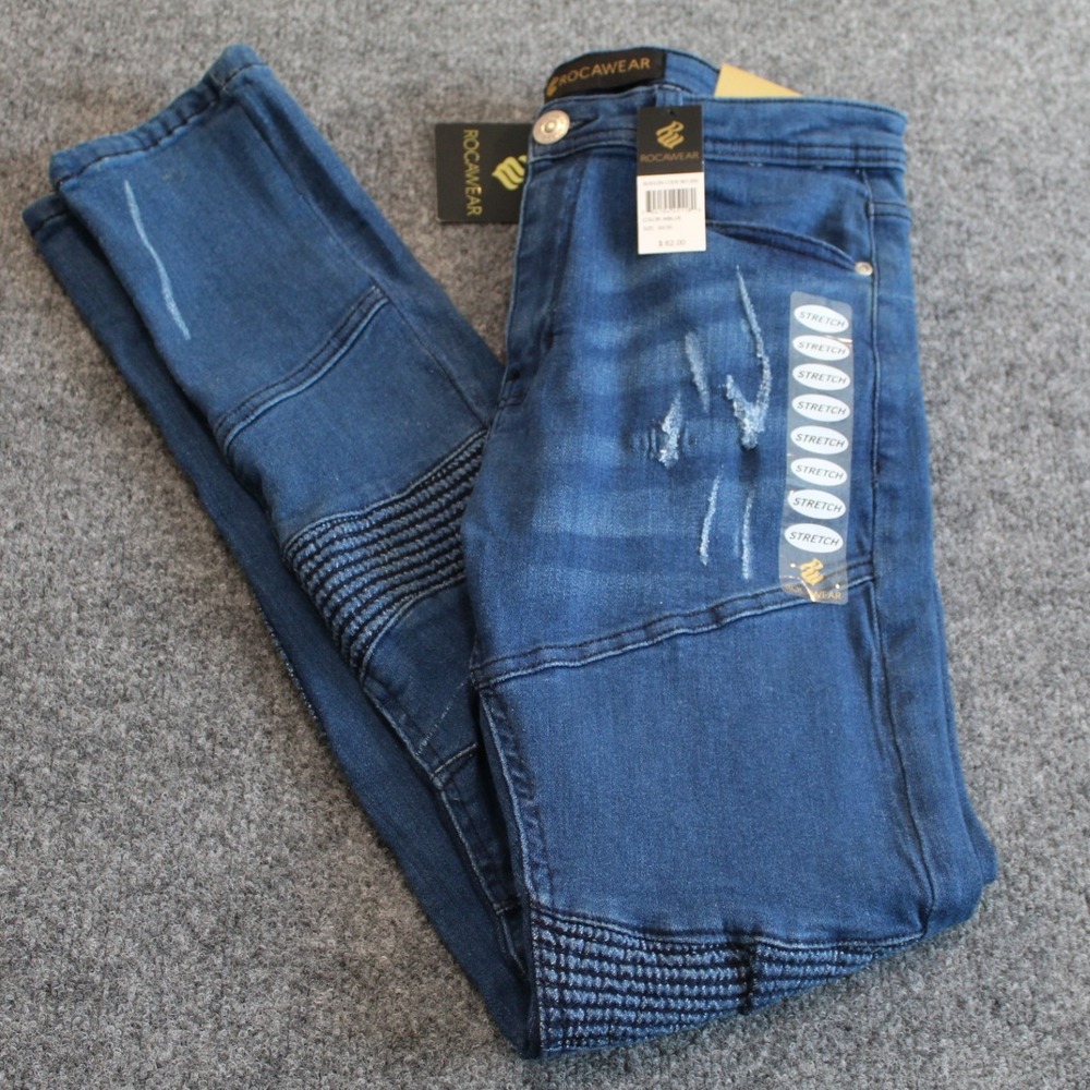 Rocawear Mens Slim Fit Stretch Moto Jeans Distressed Size 30x30‎ NWT